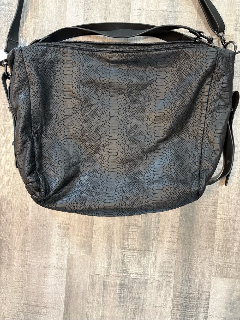 NWT BCBG Generation Black Faux Snake Skin Oversized Hobo Shoulder Crossbody Bag